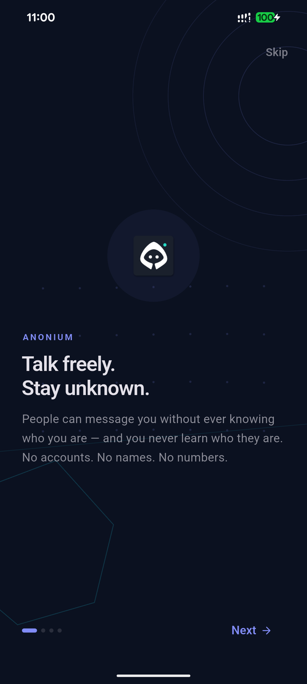 Anonium welcome screen